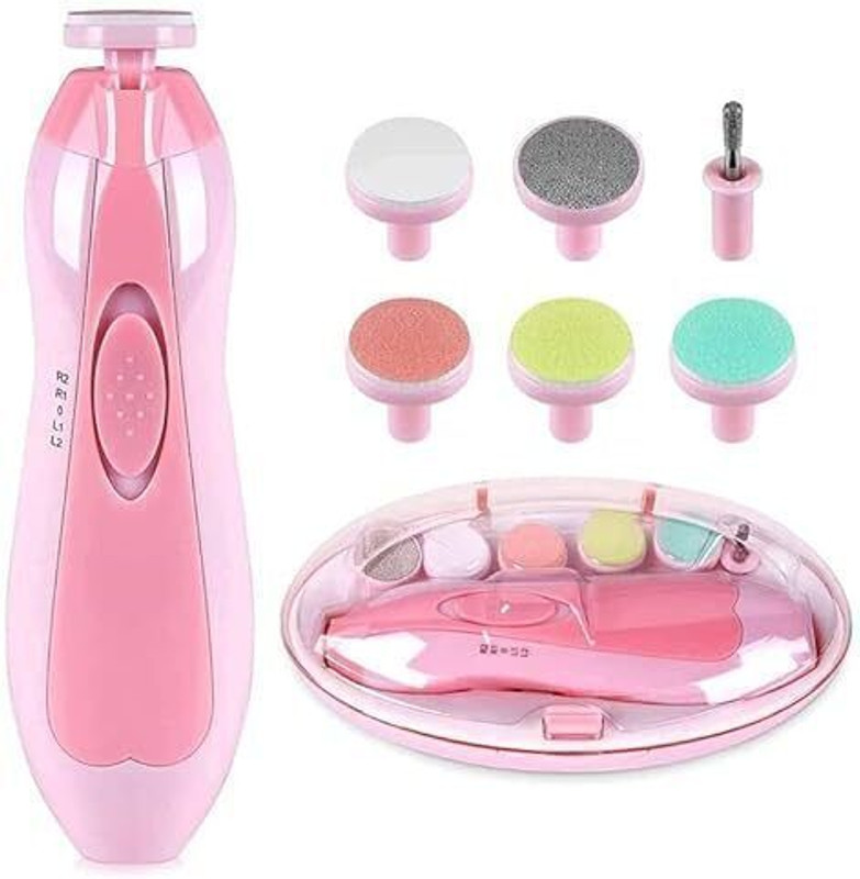 Nexshop ™ Baby Nail Trimmer LED Light Electric Safe Baby Nail Filer 6 Grinding Heads Kit