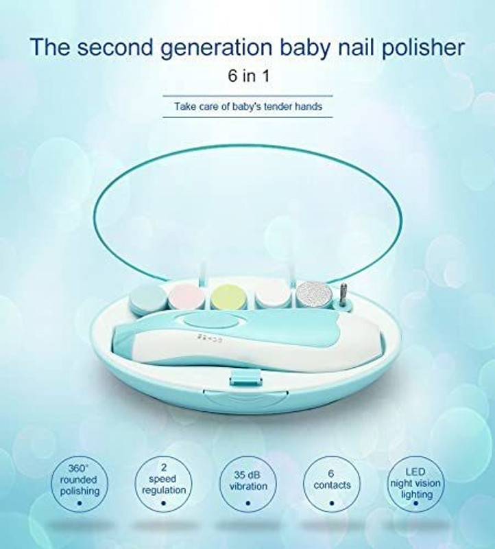 VRTREND New Baby Nail File Electric,Baby Nail Trimmer with 6 Grinding Heads Safe (Bule1)