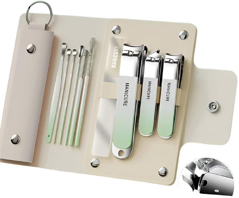VHRENTERPRISE 10-in-1 Manicure Kit – Stainless Steel Nail Clipper Set for Men Light Green