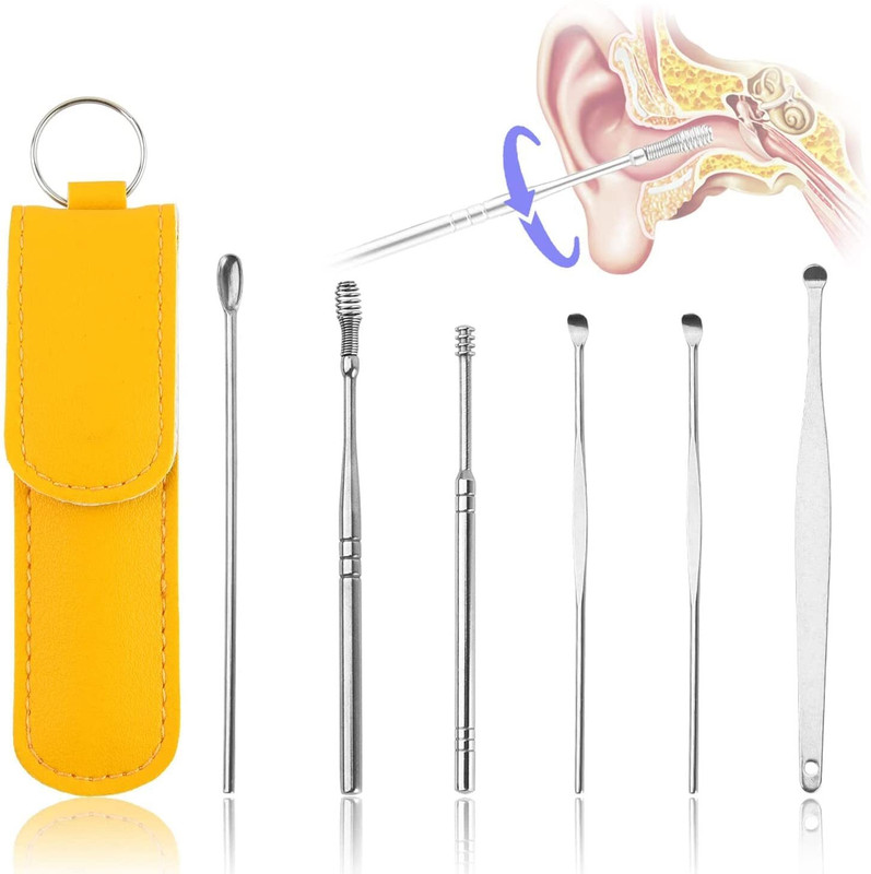 REVATAKG 6 Pcs Ear Wax Cleaner - Resuable Ear Cleaner Tool Set with Storage Leather Pouch
