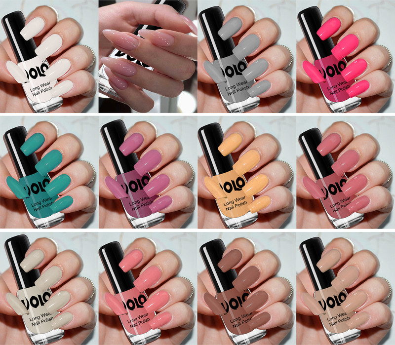 Volo Color Rich Toxic Free Perfection Shine Nail Polish Set of 12 Matte White, Light Golden, Extra Shine Top Coat, Dark Nude, Nude(Pack of 12)