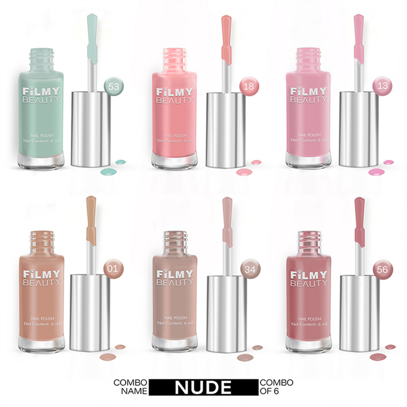 Filmy Beauty Set of 6 Nail Polish – Nude – Glossy Mint Nude, Peach Nude, Soft Pink, Warm Nude, Beige Nude, Rose(Pack of 6)