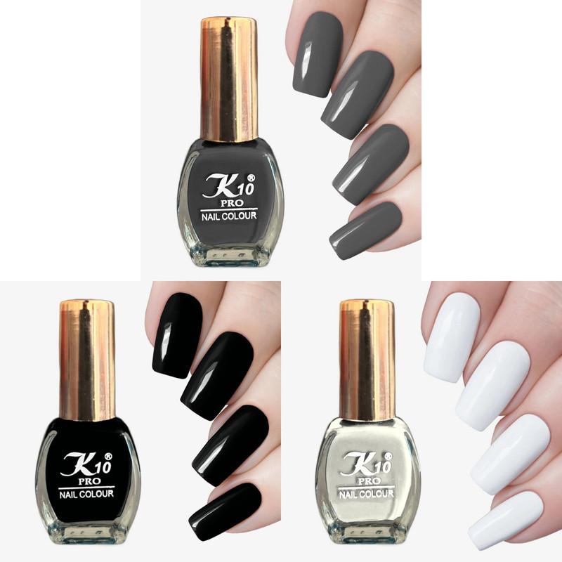 K10 Quick dry Long lasting Nail Polish combo Silver, Golden(Pack of 2)