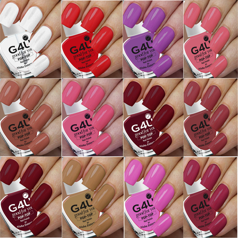 G4U New Long Stay Hot Color Set Red, Nude, Purple, Pink, Peach, Brown, Top coat, Brick Red, Plum, Majenta, Light Pink(Pack of 12)
