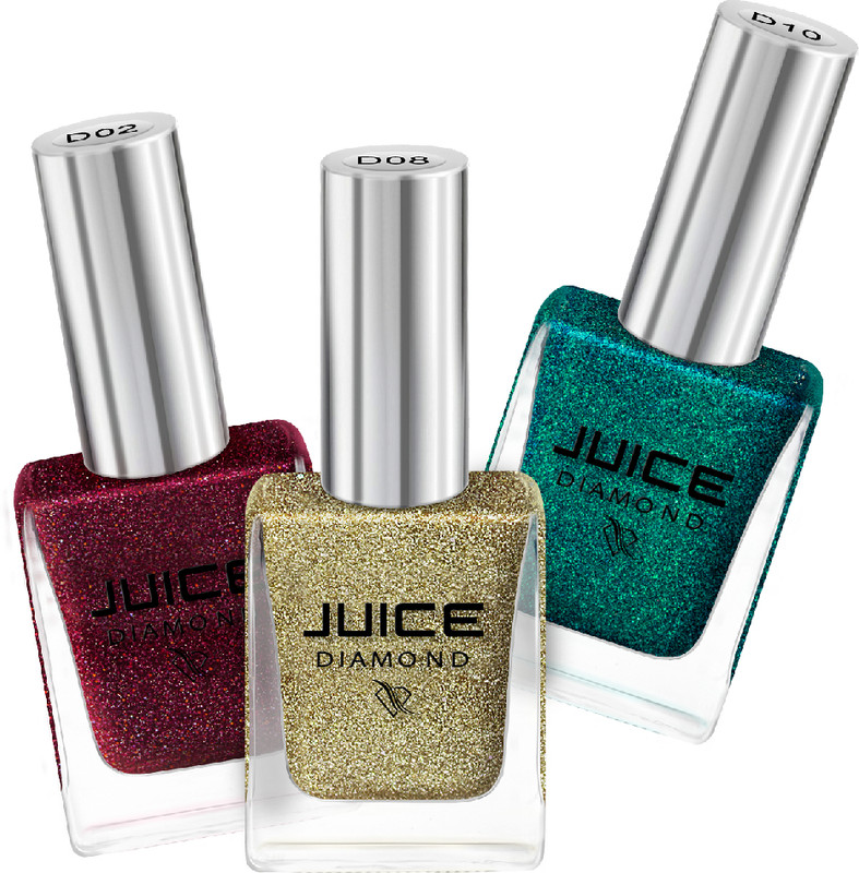 Juice Nail Paint Combo 12 Berry Shimmer - D02 Diamond, Magic Crystal - D08 Diamond, Aquamarine Crystal - D10 Diamond(Pack of 3)