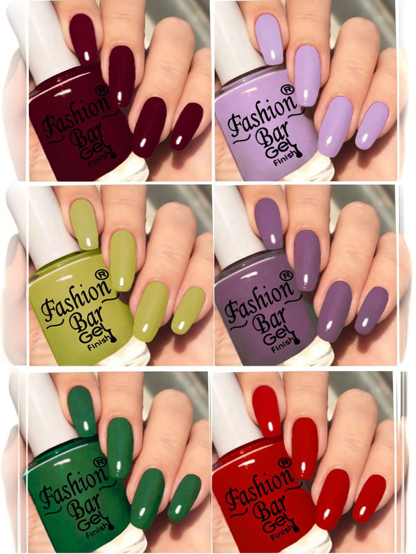 Fashion Bar New Gloss Gel High Shine Nail Polish Pack of 6PC F636 Multicolor(Pack of 6)