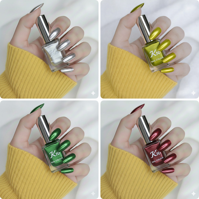 K10 Quick Dry,Chip Resistant, Long Lasting nail paint combo Multi color Silver,Lemon,Green,Maroon(Pack of 4)