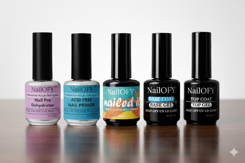 6skins Professional UV LED GEL POLISH,Top Base Coat,Cuticle Oil,Primer,DehYdrator,set 5 Blue(Pack of 5)