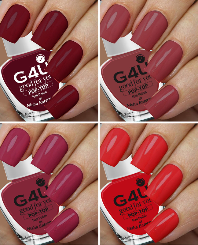 G4U POPtop Classic Color Collection Nail Kit Long Lasting Nail Paint 4 in 1 Combo Red, Pink, Marron, Mauve(Pack of 4)