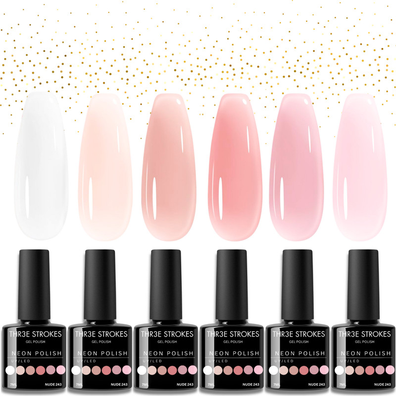 THR3E STROKES UV Gel Nail Polish Set Dreamy Shades of Pink, Peach & Nude Gel Polish Kit 7.5ml Nude 243(Pack of 6)