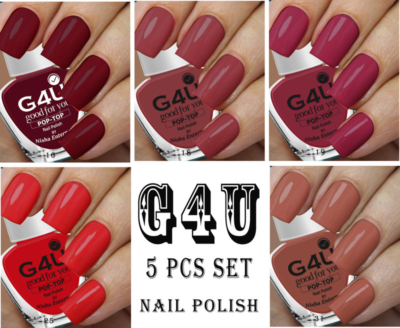 G4U Cruelty Free Nail Polish Kit Combo M27 Wine-Mauve-Brown-Red-Teak(Pack of 5)
