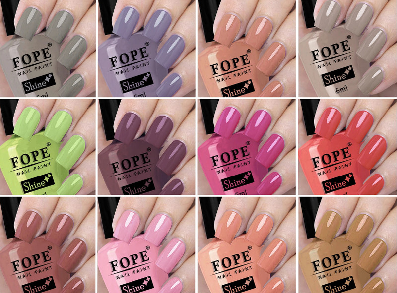 FOPE High Pigment Shine Like Stars Nail Polish Set 6ml each Awesome Nail Paint Colours - Nude, English Nude, Light Nude, Olive Green, Baby Pink, Light Nude, Purple, Peach, Pink and Many More Nude Shades Nude, English Nude, Light Nude, Olive Green, Baby Pink, Light Nude, Purple, Peach, Pink and Many