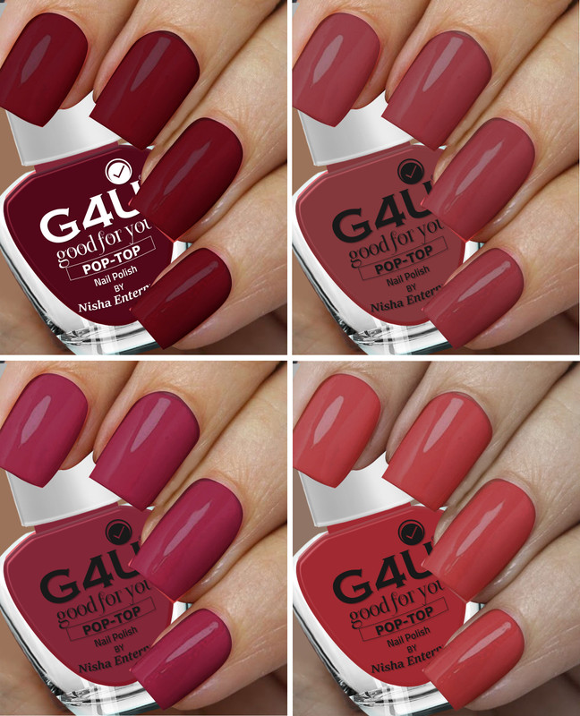 G4U Bright 4 Piece Quick Dry Nail Polish Kit A4 Wine-Mauve-Brown-Pink(Pack of 4)