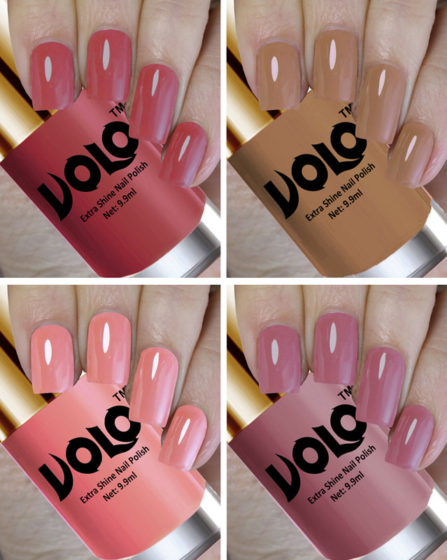 Volo HD Colors High-Shine Long Lasting Non Toxic Professional Nail Polish Set of 4 Combo No-4 Tan, Dark Nude, Nudes Spring, Candy Cotton(Pack of 4)