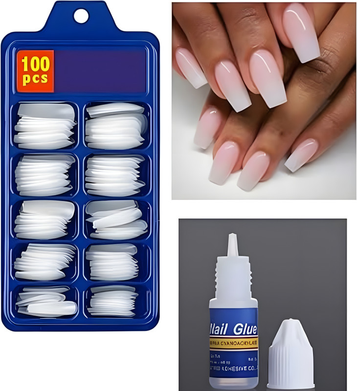 Plusbeauty 566788 Artificial White Nails party Set With Glue Reusable Fake Nails-100 Corded Nailer(18 gauge)