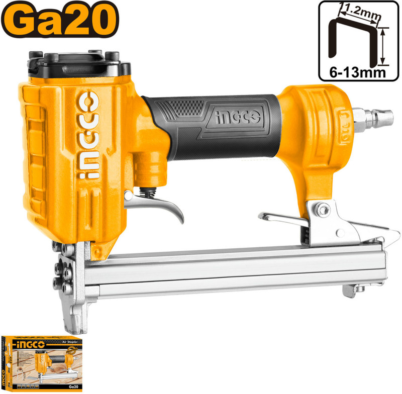 INGCO Air Stapler | Ga20 | 100pcs Capticaty | Nitto Type Connector | 0.4-0.7Mpa Pneumatic Nailer(20 gauge)