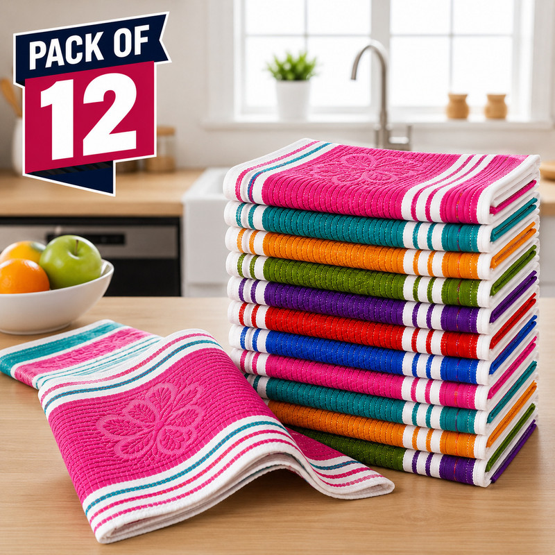 BTC Daily Use Kitchen Towel Pack of 12 (10x16 Inch) | Soft Napkin Set Multicolor Cloth Napkins(12 Sheets)