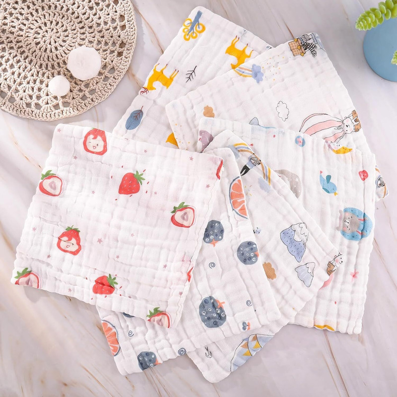 Bigbought Muslin Wash Cloth Organic Cotton Face Towel Handkerchief pack of 5(White)