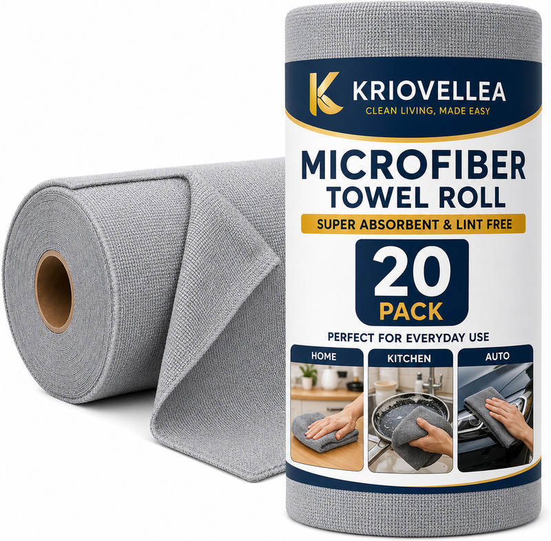 KRIOVELLEA Microfiber Cleaning Cloth Roll 20 Pack Grey Cloth Napkins(20 Sheets)