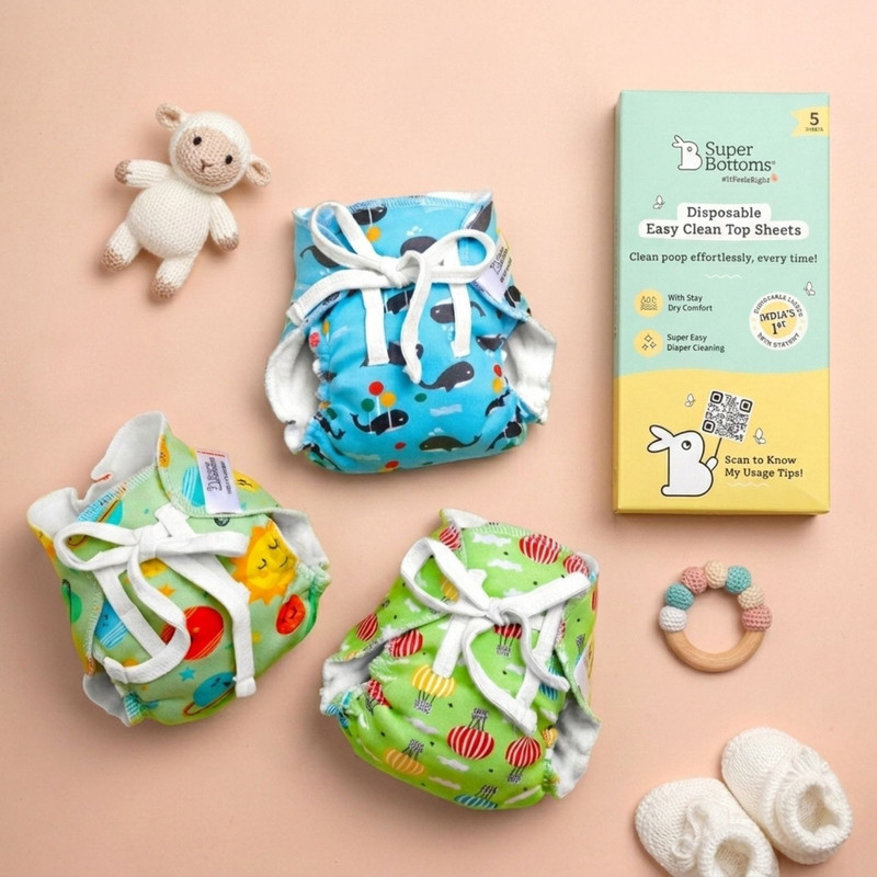 Superbottoms 3 pack DryFeel Langot for Newborn for 0-9 M | With 5 Disposable Diaper Liner