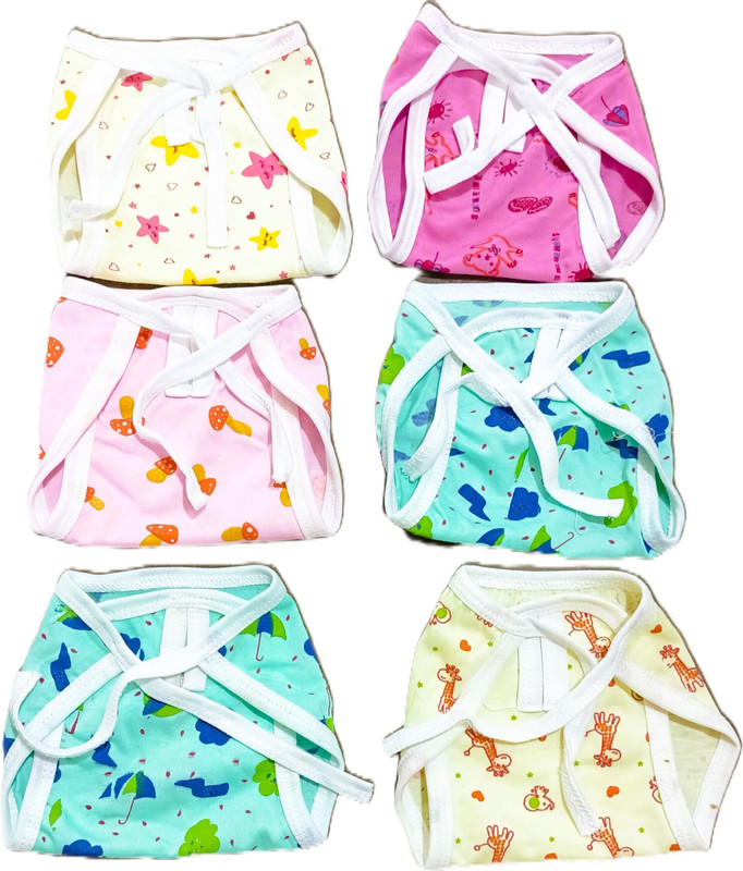 SHEZA ENTERPRISES Baby Nappy-Tying Knots Nappies Cute Animal Printed (0-6 Months -6PC)