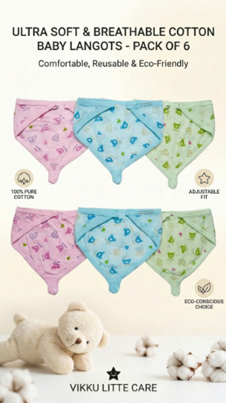 Vikku Little Care Baby Resuable Cotton Langot/Nappy Multicolor For (0-6 Month) Baby (Pack of 6)