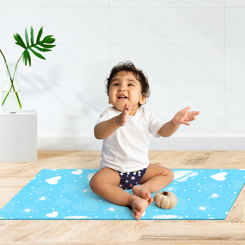 Superbottoms Cotton Baby Bed Protecting Mat(Breezy Blue, Small)