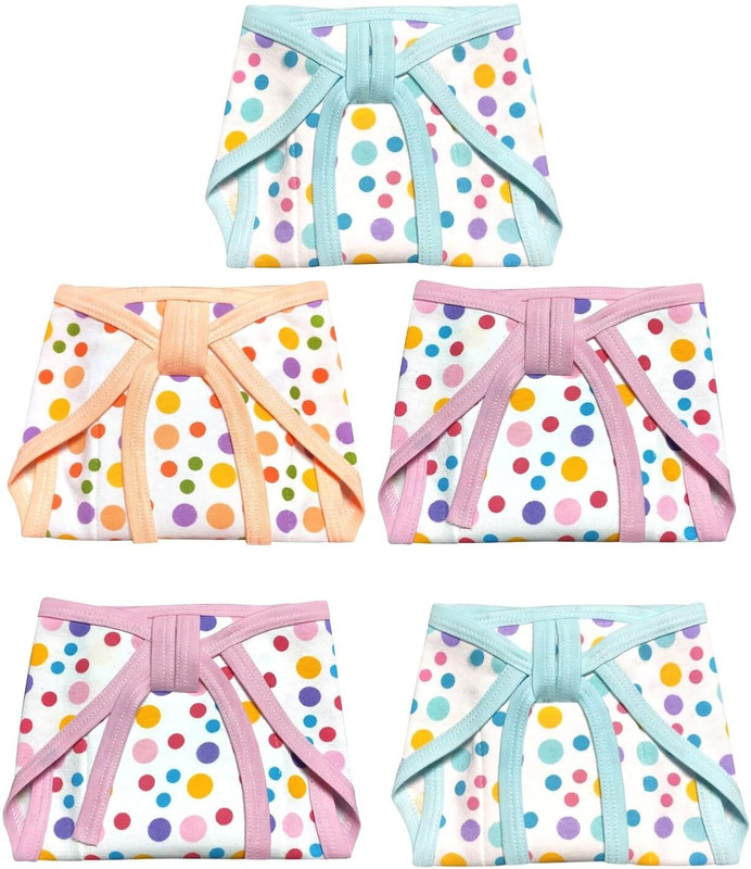 KIDS & BEBS Soft Cotton Baby Langot/Nappy - Multicolor, Adjustable Tie-Up, Pack of 5