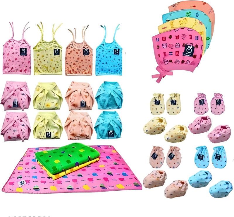BLINDBULI New Born Baby Boy and Girl Cotton Clothes Printed Jabli sets