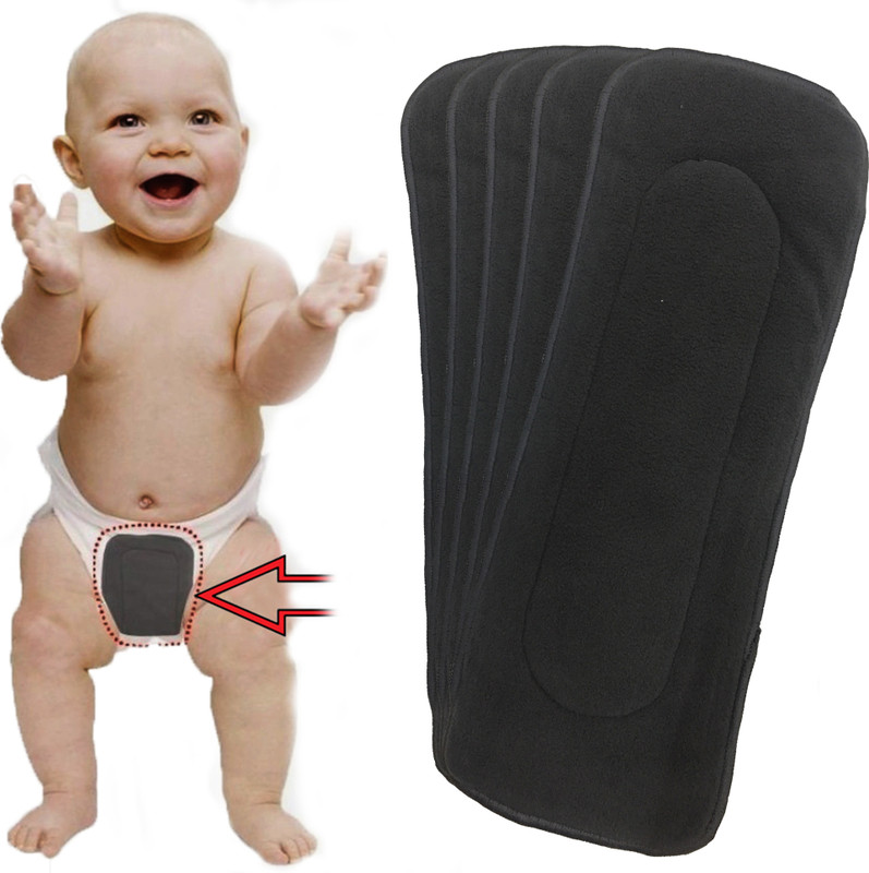 BABYMOON Set of 5 Reusable Washable 5Layers Charcoal Liners Cloth Diaper Inserts 0-24 M