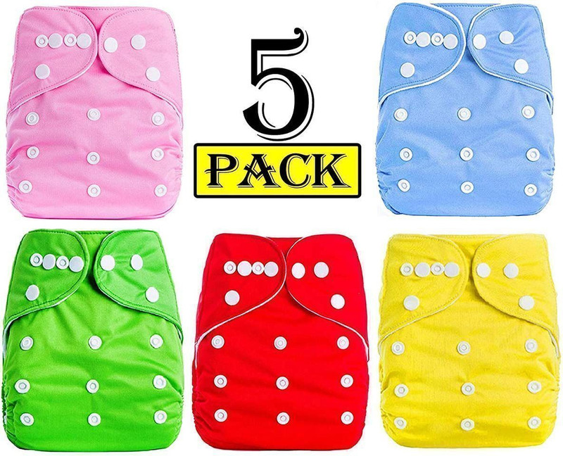 IRSHYAN KIDZGHAR All-in-One Bottom-Bumpers Washable Cloth Diaper Set of 5 Pieces-(Without Inside pad)-(Multi Colours)