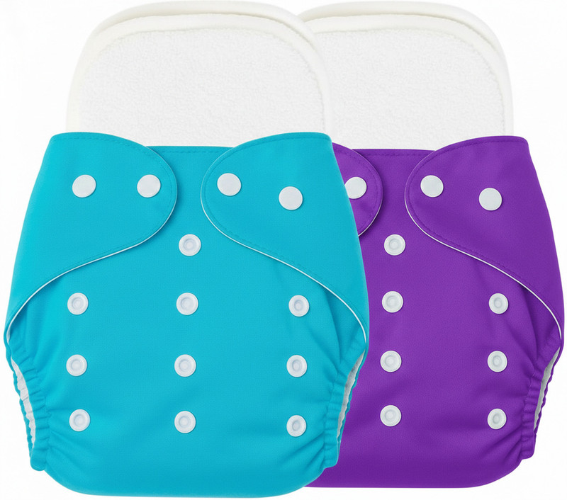 Lapry Reusable Baby Cotton 2 Cloth Diapers & 2 White Insert Pads For 0 to 3 Years