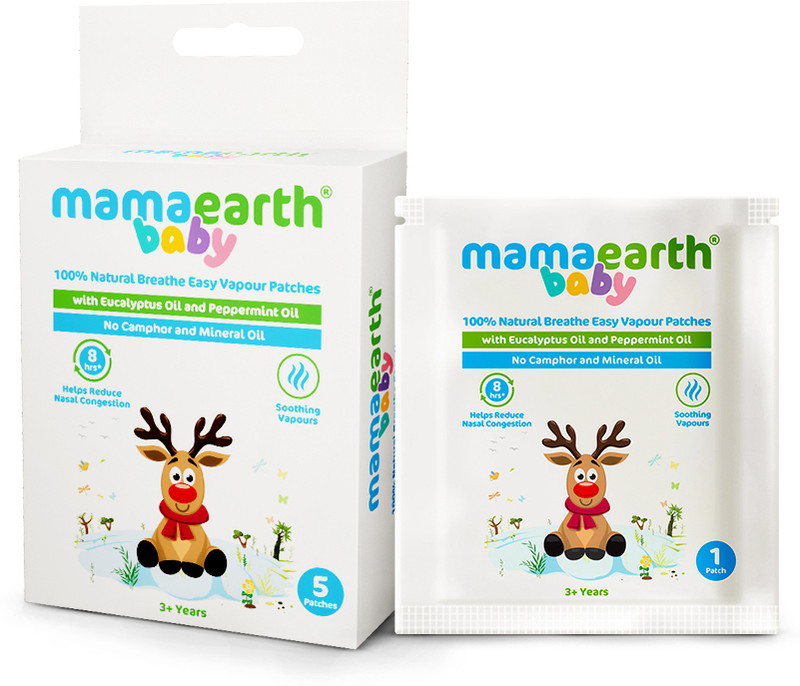 Mamaearth Baby 100% Natural Breathe Easy Vapour Patches with Eucalyptus & Peppermint Oil Manual Nasal Aspirator(White)
