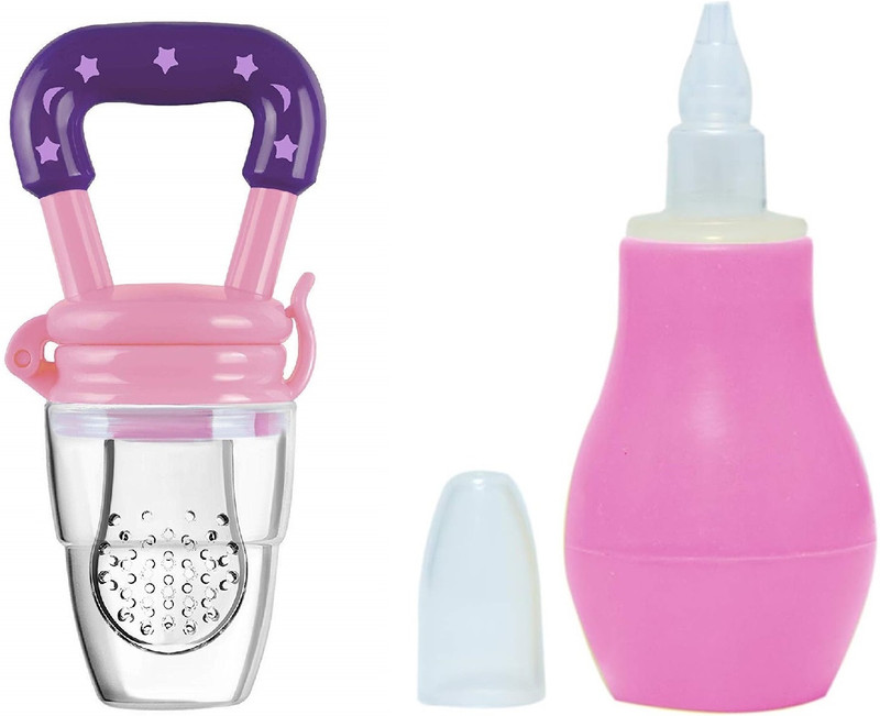VINMOT Baby Silicone Pink Nose Cleaner Nasal Aspirator & Silicone Fruit-Food Nibbler Manual Nasal Aspirator(Pink)