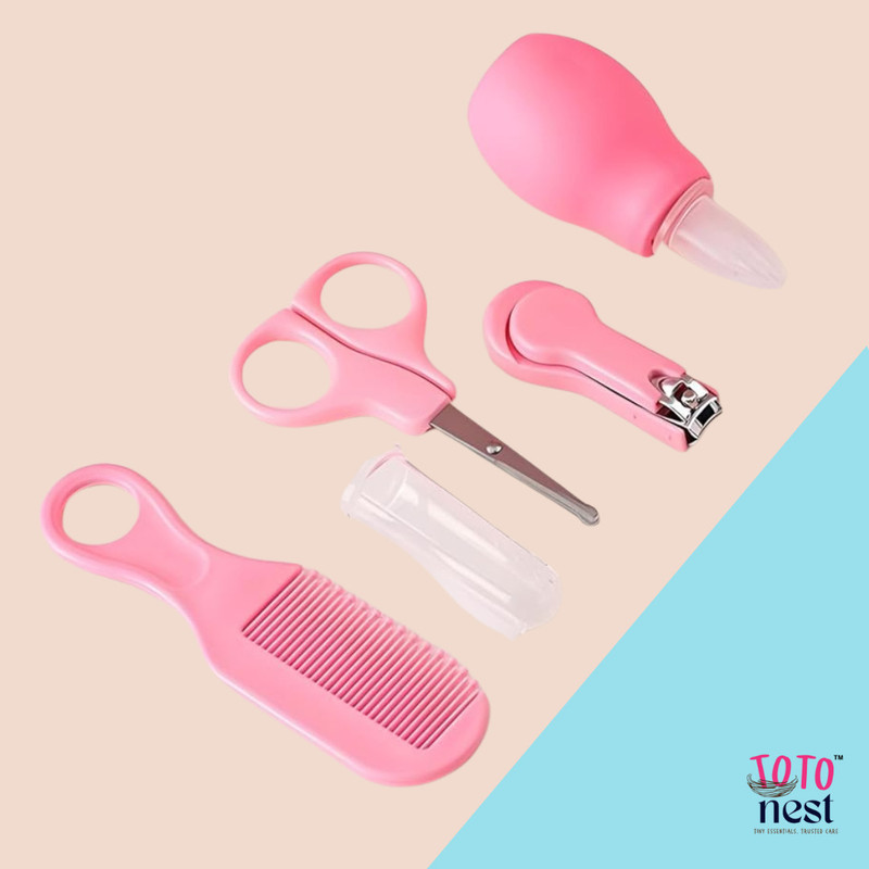 Toto Nest Baby Care Pro Kit 5 in 1 - Nail Clipper, Scissors, Comb, Finger Brush(Pink)