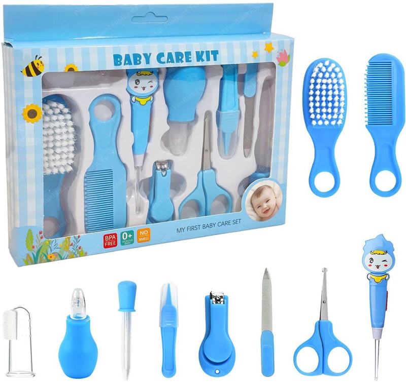AXU TRADERS Baby Grooming Kit 10 in 1 Baby Nail Care, Health & Hair Care Baby Gifting Set Manual Nasal Aspirator(Multicolor)