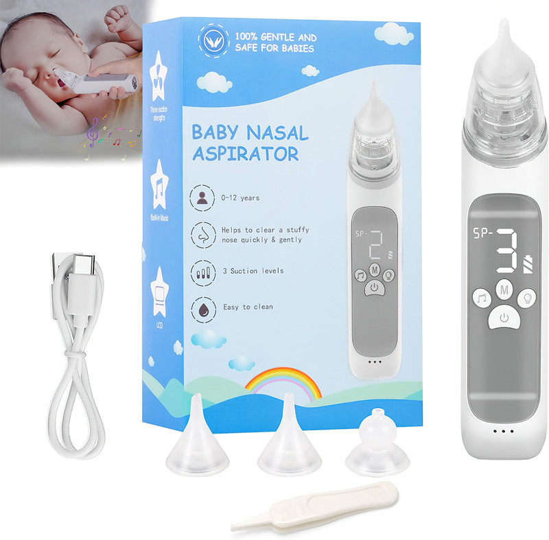 Wiska Electric Baby Nasal Aspirator Sucker and Booger Remover with 3 Levels Suction Battery Operated Nasal Aspirator(Grey)