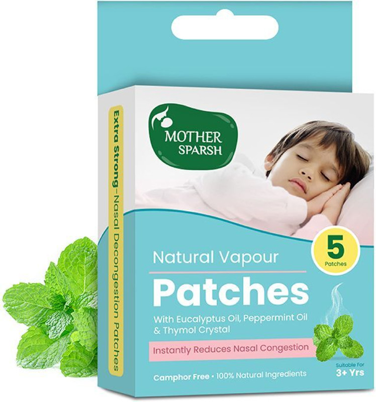 Mother Sparsh Natural Vapour Patches For Kids, Quick Relief from Runny Nose & Nasal Congestion Manual Nasal Aspirator(White)