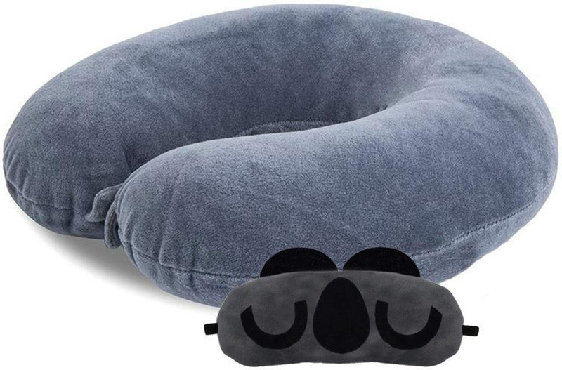 Juzzii Velvet Neck Pillow Eye Mask - Combo Airline Pillow Sleeping Pillow with Sleeping Eye Mask Travel Eye Mask Great for Long Road Trips and Flights - Grey Neck Pillow and Mask No-28 Neck Pillow & Eye Shade(Grey)