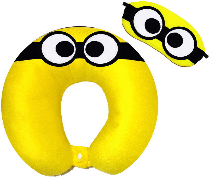 Varnar Velvet Cute Cartoon Neck Pillow & Sleeping Eye Mask Combo For Men & Women Neck Pillow & Eye Shade(Yellow, Black)