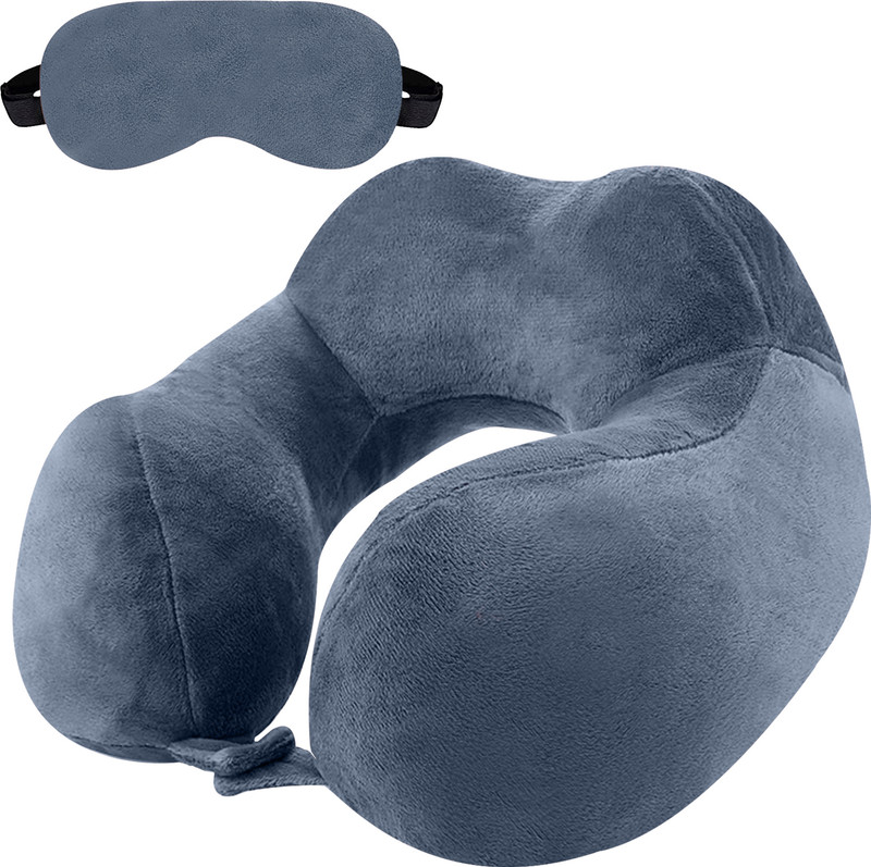 Greeli Premium Travel Neck Pillow Adjustable 360 Degree Neck Support Headrest Airplane Neck Pillow & Eye Shade(Grey)