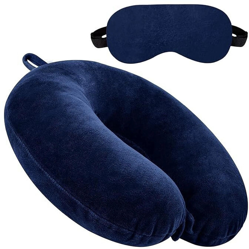 JSR Travel Matching Combo for Travel in Head Rest Neck Pillow & Eye Shade(Navy Blue)