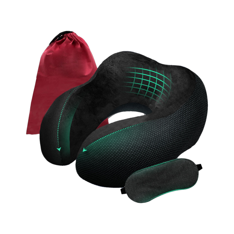 Trajectory Travel Neck Pillow Memory Foam Neck Pillow & Eye Shade(Black)