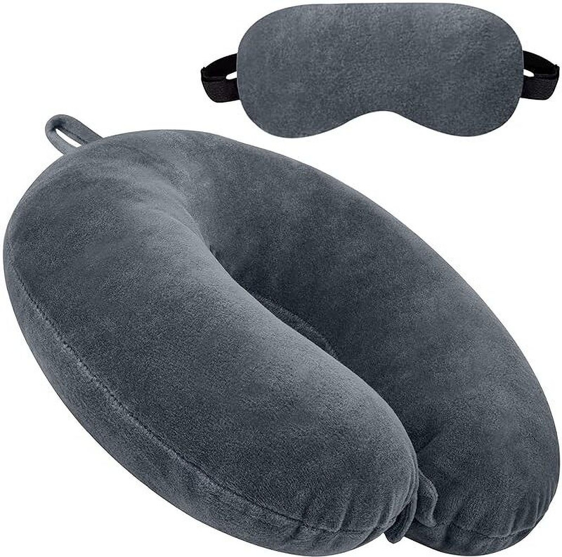 TrendTryst Supercomfy Neck Pillow Eye Mask Combo Airplane Travel Pillow Neck Pillow & Eye Shade(Grey)