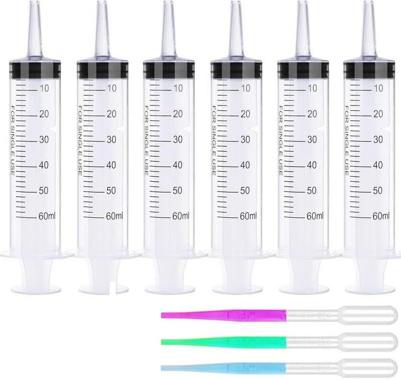 Salco 60ml Syringe for Liquid - Large Plastic Syringes Without Needle for Jello Food Needle Burner