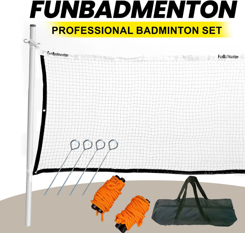FunBadmenton Portable Badminton Net, Outdoor, With Foldable Stand Pole 6.1 Meter Badminton Net(Black, White)