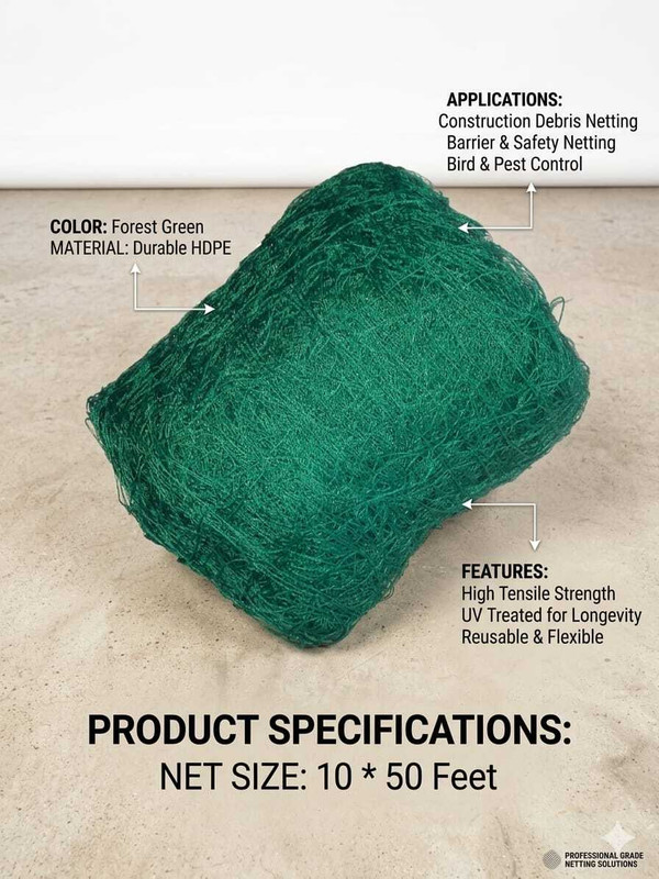SportsOne 10x50ft Heavy-Duty Interlock Border Multi-Purpose Safety Net (Forest Green) Badminton Net(Green)