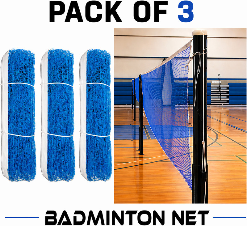 VICTORY Nylon Badminton Net for Outdoor, Indoor Badminton Sports 4 Side Tape Badminton Net(Blue)