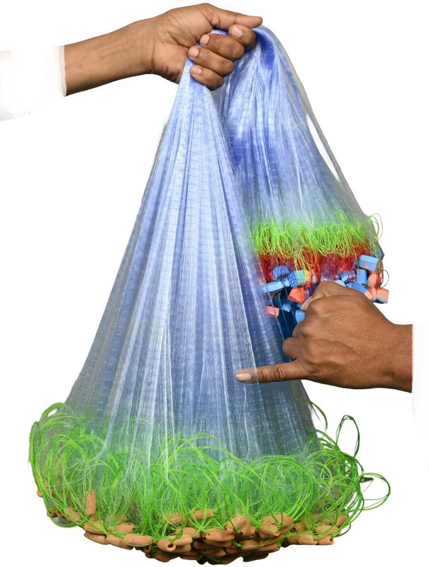 PURKAIT FISHNET HALF FINGER 18MM GILNET MUD SINKER,HIGHT3FT,UP LENTH50FT,DOWN LENTH90FT HDP ROPE Fishing Net(Green)