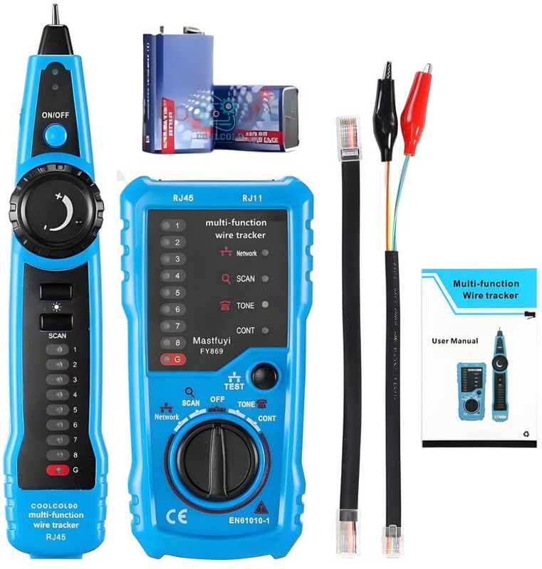 coolcold Network Cable Tester, Cable Tracer with Probe Tone, RJ11 RJ45 Line Finder, Network Interface Card(Blue)